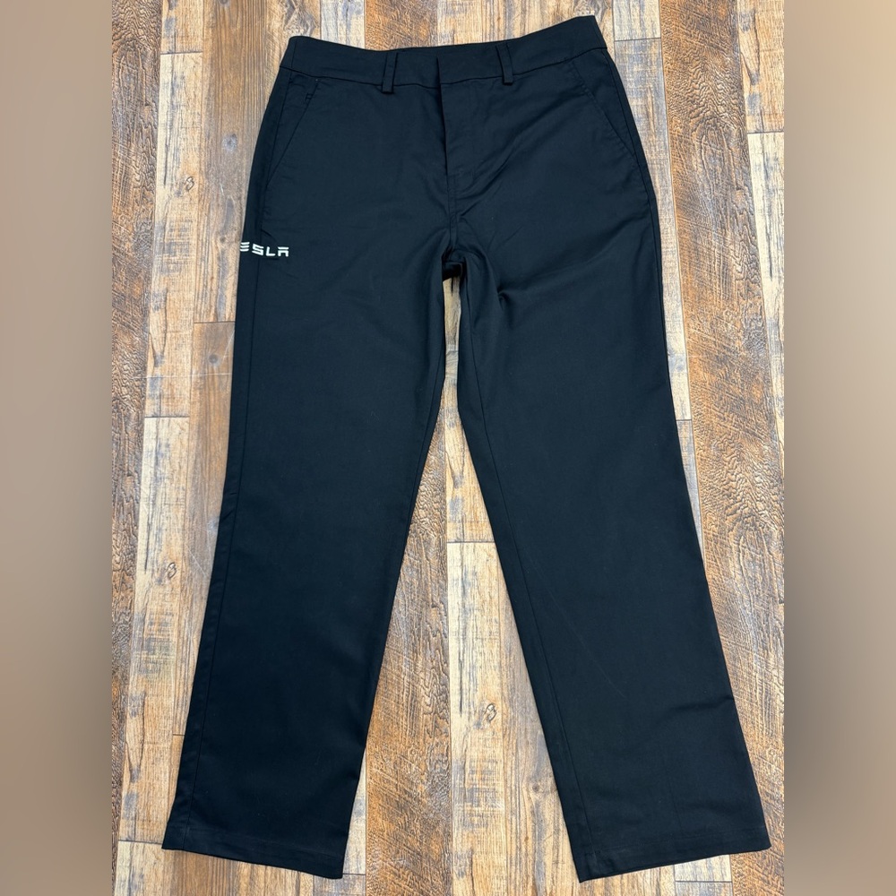 Tesla Pants Men's Size 34x32, Flat Front Straight Leg Chino Uniform Black
